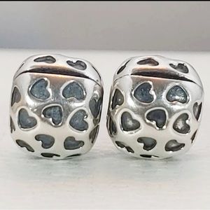 Pandora Retired Sterling Silver Showered with
Love Clips with Hearts - 791037🌸
